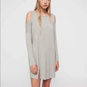 All Saints Esther Grey Cold Shoulder Slit Hem Knit Tunic Dress